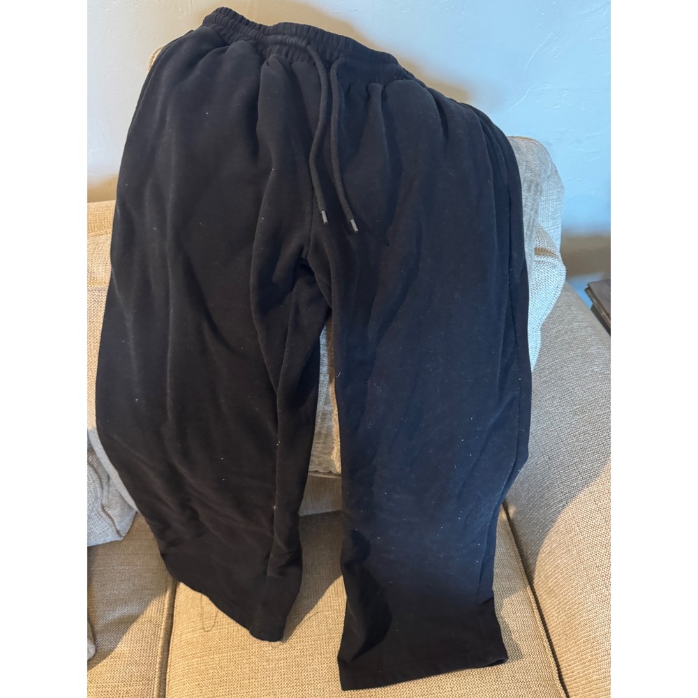 White Fox Boutique Black Sweatpants Joggers Drawstring Fleece Wide Leg Size M
